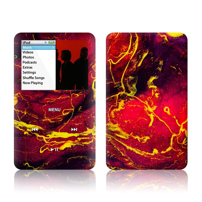iPod classic Skin design of Red, Purple, Geological phenomenon, Pattern, Fractal art, Art, Fictional character, Graphics with red.yellow, black colors