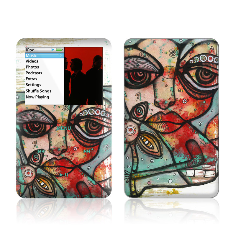 iPod classic Skin design of Modern art, Art, Painting, Illustration, Visual arts, Psychedelic art, Acrylic paint, Watercolor paint, Graffiti, Drawing, with gray, black, red, green, blue, white colors