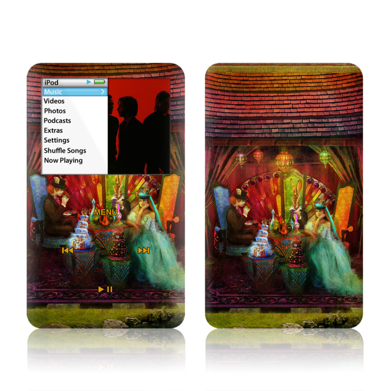 iPod classic Skin design of Hindu temple, Temple, Art, Painting, Place of worship, Stage, Fictional character, with black, red, green, blue, gray colors