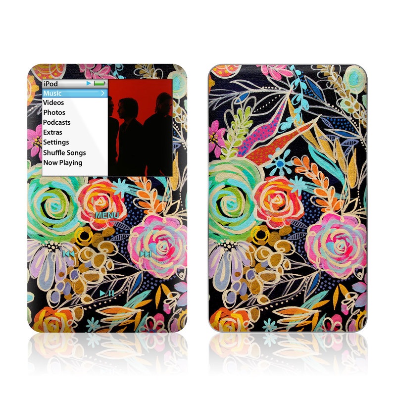 iPod classic Skin design of Pattern, Floral design, Design, Textile, Visual arts, Art, Graphic design, Psychedelic art, Plant, with black, gray, green, red, blue colors