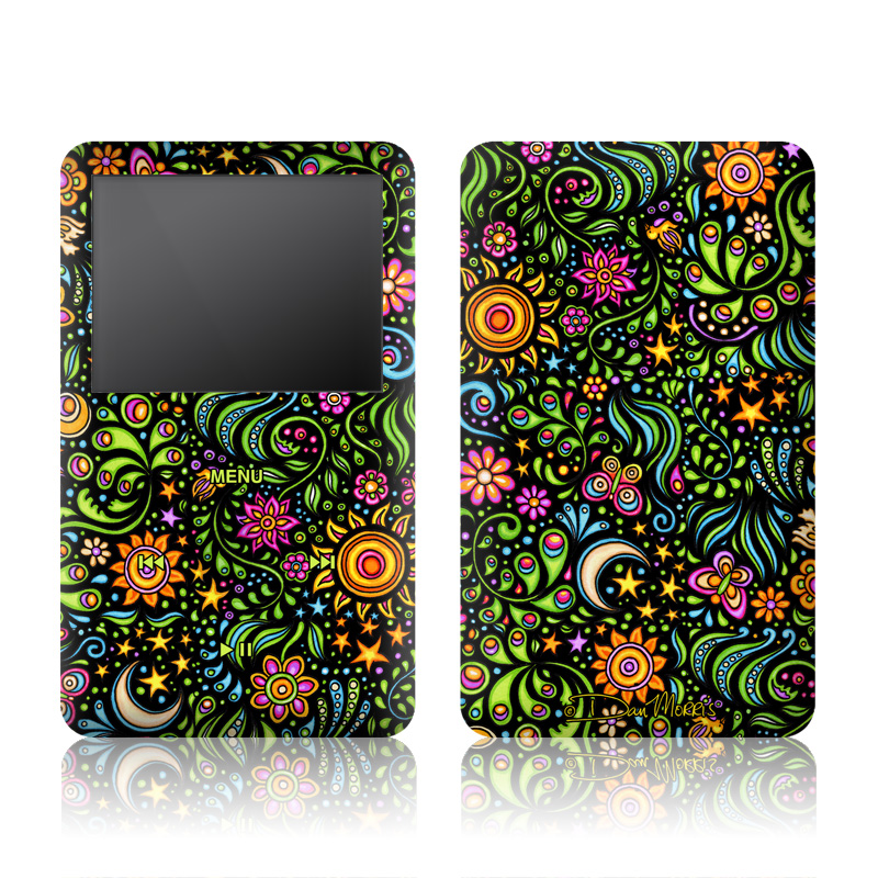 iPod classic Skin design of Pattern, Psychedelic art, Visual arts, Art, Design, Motif, Organism, Circle, Textile, Plant, with black, red, green, blue, purple colors