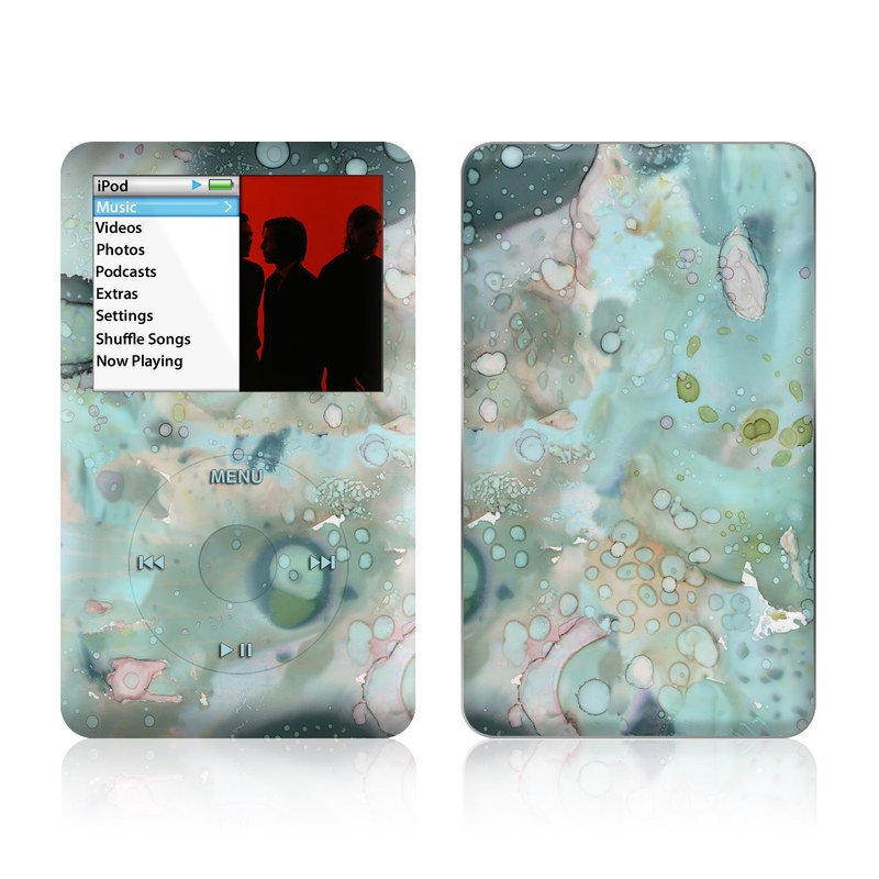 iPod classic Skin design of Aqua, Blue, Green, Watercolor paint, Pattern, Turquoise, Organism, Design, Art, Painting, with blue, green, pink colors