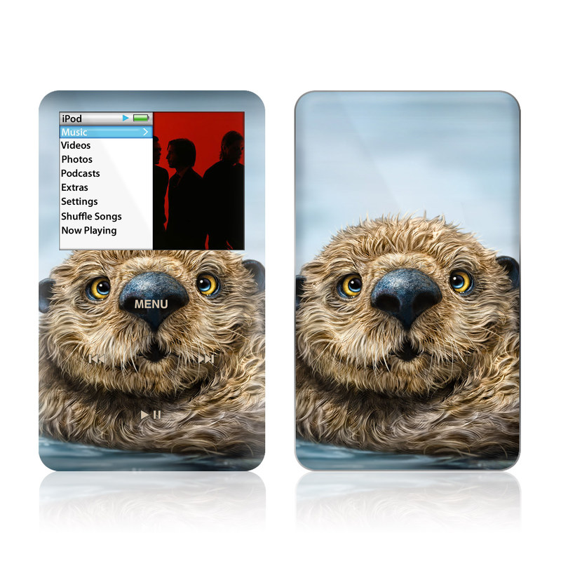 iPod classic Skin design of Mammal, Vertebrate, Otter, Sea otter, North american river otter, Marine mammal, Terrestrial animal, Mustelidae, Snout, Organism, with gray, black, blue, green, red colors