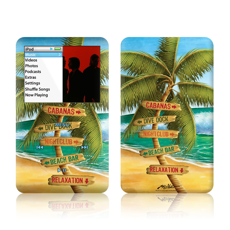 iPod classic Skin design of Palm tree, Arecales, Tropics, Tree, Caribbean, Wave, Water, Coconut, Ocean, Elaeis, with green, purple, gray, black, blue colors