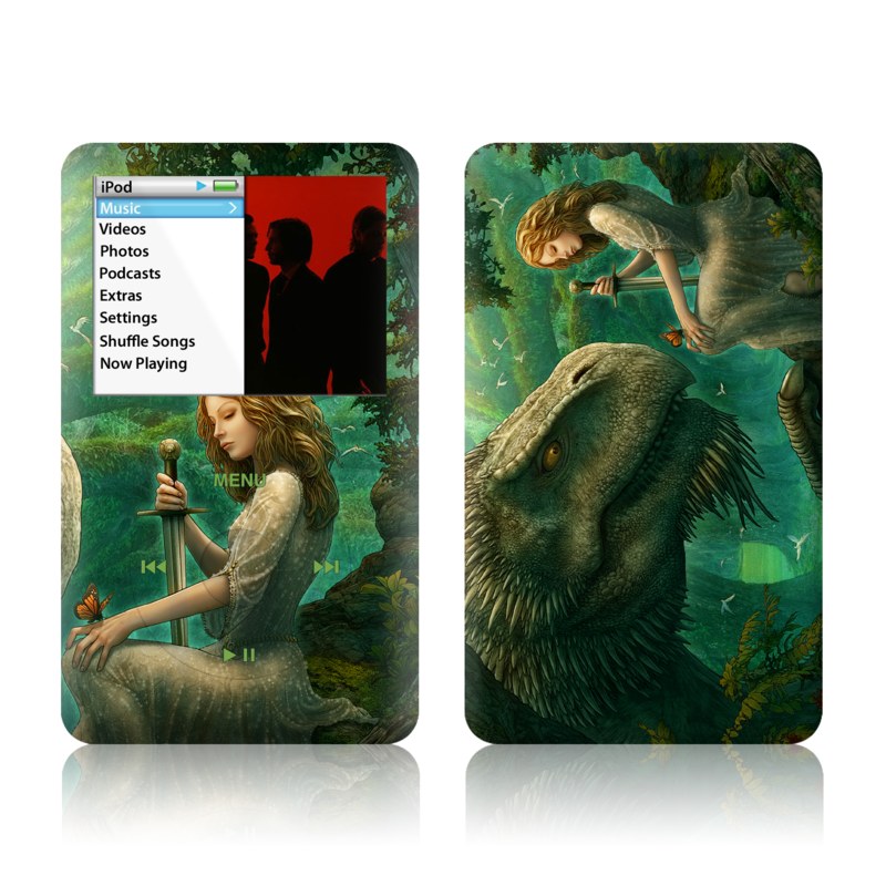 iPod classic Skin design of Dinosaur, Cg artwork, Mythology, Fictional character, Troodon, Extinction, Velociraptor, Illustration, Animated cartoon, Tyrannosaurus, with black, green, gray, red colors