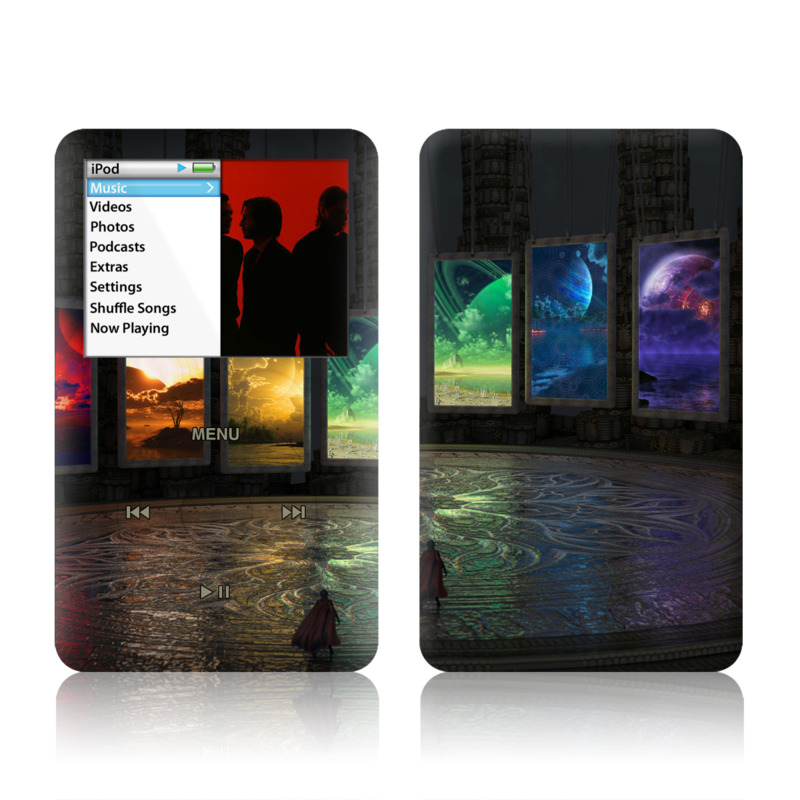 iPod classic Skin design of Light, Lighting, Water, Sky, Technology, Night, Art, Geological phenomenon, Electronic device, Glass, with black, red, green, blue colors