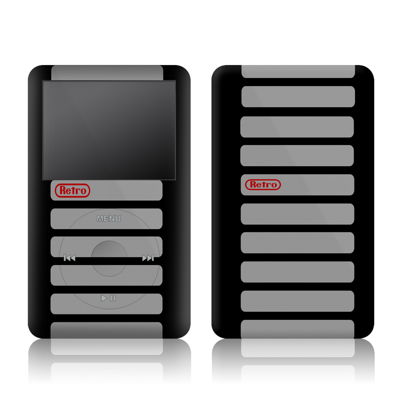 iPod classic Skin design of Text, Black, Font, Logo, Line, Design, Material property, Pattern, Brand, Technology, with black, gray, red colors