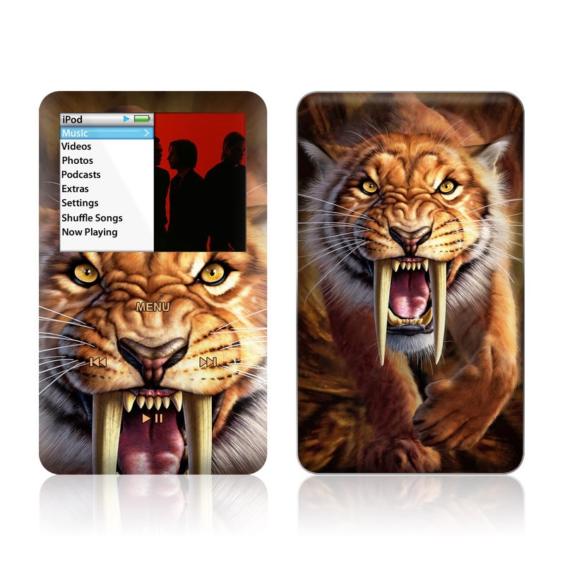 iPod classic Skin design of Roar, Felidae, Facial expression, Wildlife, Whiskers, Bengal tiger, Carnivore, Snout, Big cats, Fang, with black, orange, yellow, white colors