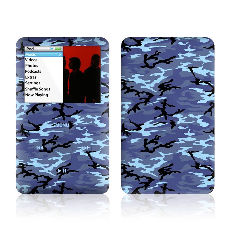 iPod classic Skin design of Military camouflage, Pattern, Blue, Aqua, Teal, Design, Camouflage, Textile, Uniform, with blue, black, gray, purple colors