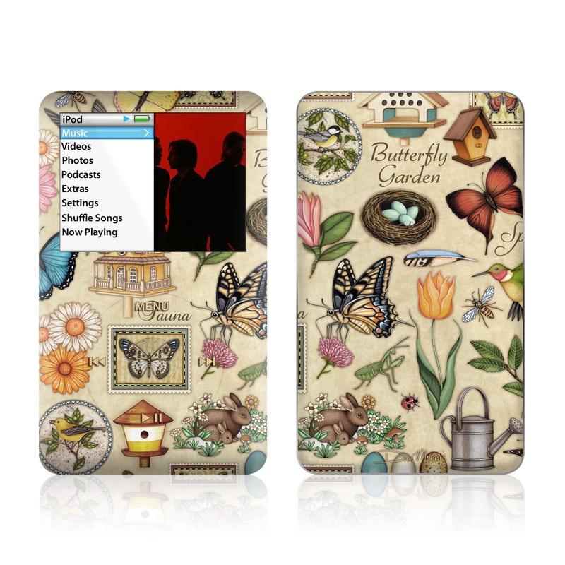 iPod classic Skin design of Butterfly, Insect, Moths and butterflies, Cynthia (subgenus), Pollinator, Brush-footed butterfly, Organism, Invertebrate, Lepidopterist, Clip art, with gray, green, black, red, blue colors