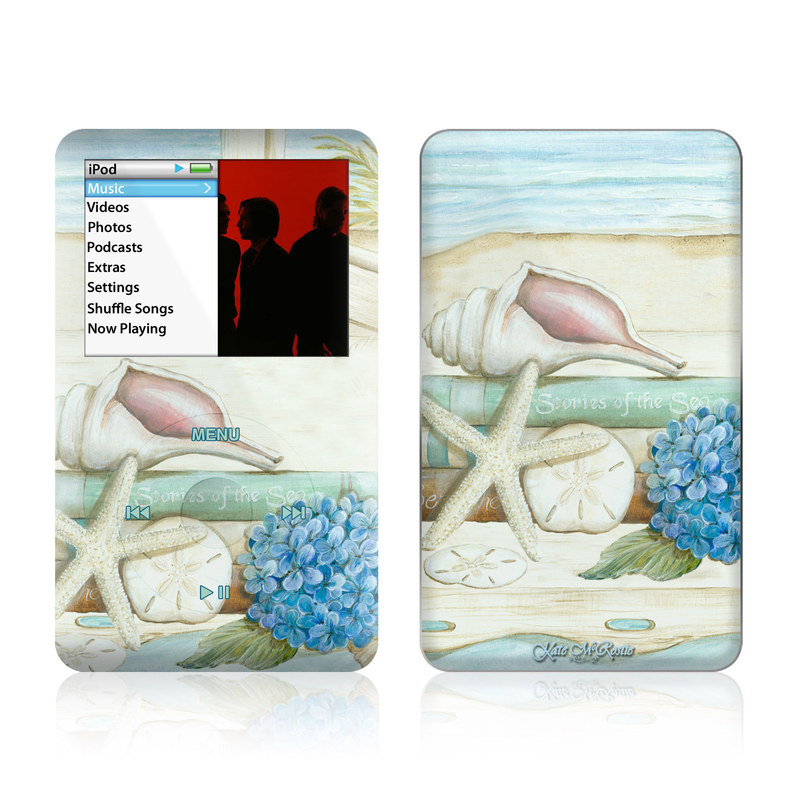 iPod classic Skin design of Starfish, Shell, Hydrangea, Plant, Flower, Still life, Echinoderm, Cornales, with gray, green, blue, yellow colors