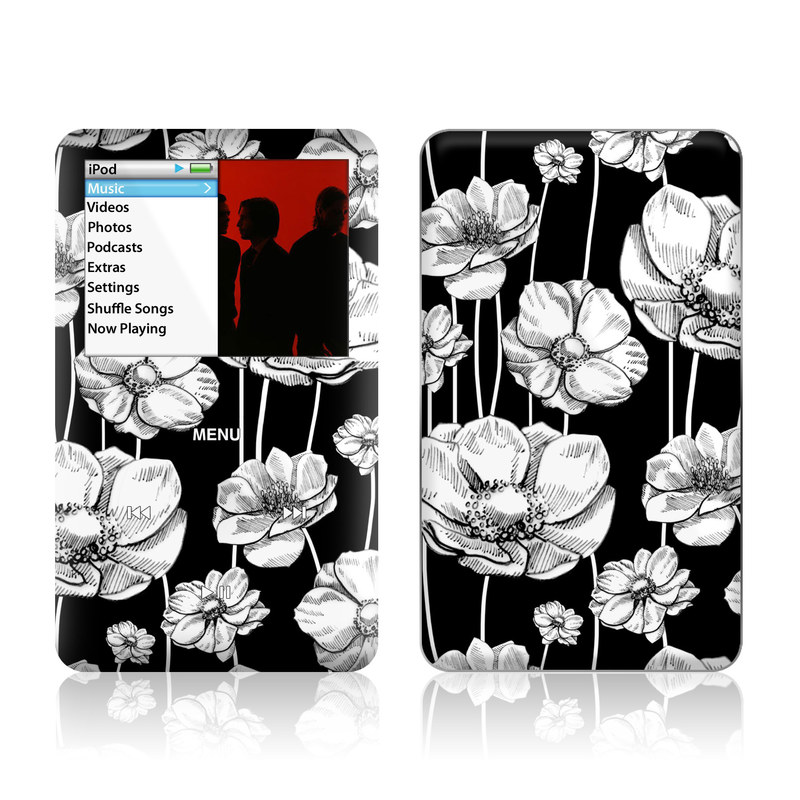 iPod classic Skin design of Flower, Black-and-white, Plant, Botany, Petal, Design, Wildflower, Monochrome photography, Pattern, Monochrome, with black, gray, white colors