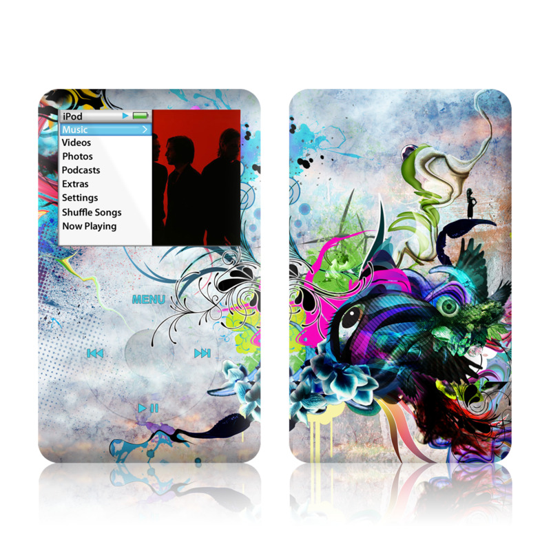 iPod classic Skin design of Graphic design, Psychedelic art, Art, Illustration, Purple, Visual arts, Graffiti, Street art, Design, Painting, with gray, black, blue, green, purple colors