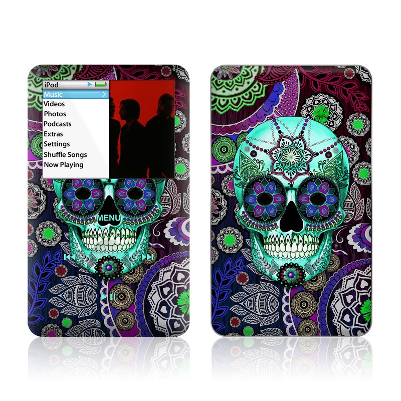 iPod classic Skin design of Psychedelic art, Pattern, Skull, Purple, Bone, Violet, Design, Visual arts, Art, Magenta, with blue, green, purple, red, green, pink colors
