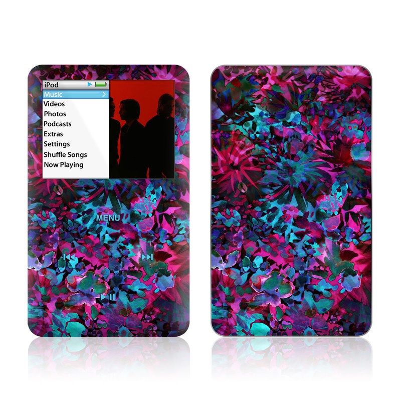 iPod classic Skin design of Pink, Purple, Violet, Lilac, Flower, Leaf, Plant, Magenta, Botany, Pattern, with black, pink, purple, blue, green colors