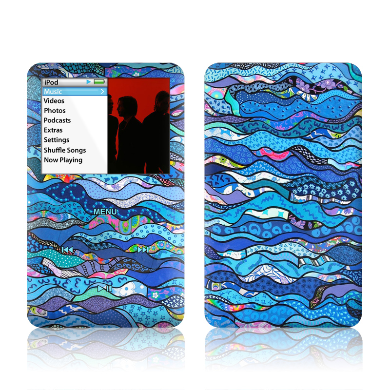 iPod classic Skin design of Blue, Pattern, Aqua, Water, Line, Design, Textile, Psychedelic art, Electric blue, with blue, black, gray, purple colors