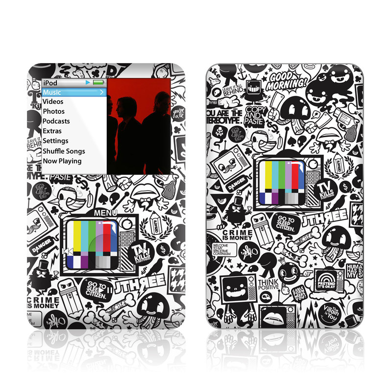 iPod classic Skin design of Pattern, Drawing, Doodle, Design, Visual arts, Font, Black-and-white, Monochrome, Illustration, Art, with gray, black, white colors
