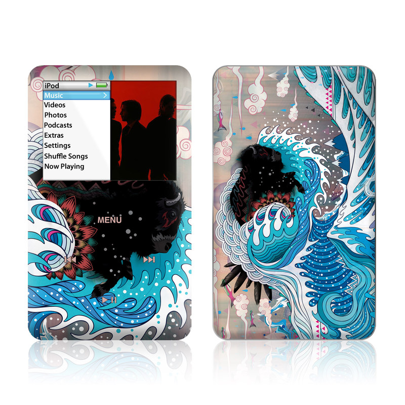 iPod classic Skin design of Blue, Turquoise, Illustration, Aqua, Graphic design, Pattern, Art, Design, Graphics, Visual arts, with gray, blue, black, pink, white colors
