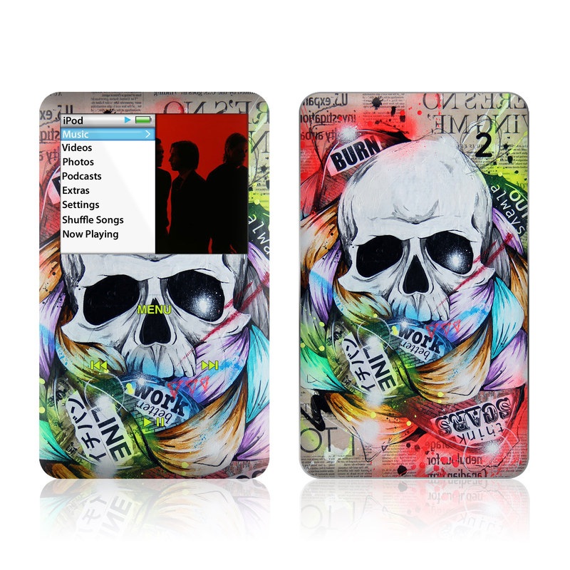 iPod classic Skin design of Street art, Text, Graphic design, Font, Illustration, Art, Graffiti, Skull, Poster, Advertising, with gray, black, red, green, blue colors