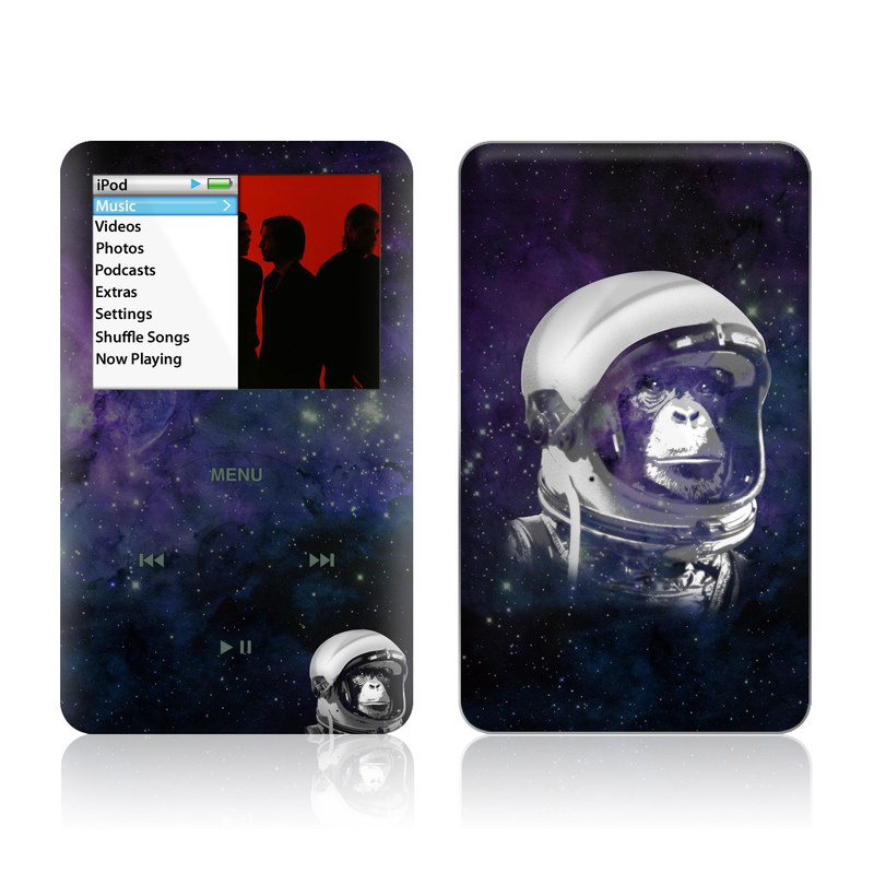 iPod classic Skin design of Helmet, Astronaut, Personal protective equipment, Illustration, Space, Outer space, Headgear, Fictional character, Sports gear, Football gear, with black, gray, blue, white colors