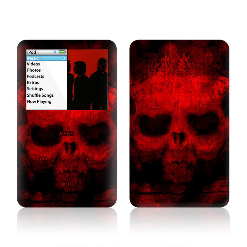 iPod classic Skin design of Red, Skull, Bone, Darkness, Mouth, Graphics, Pattern, Fiction, Art, Fractal art, with black, red colors
