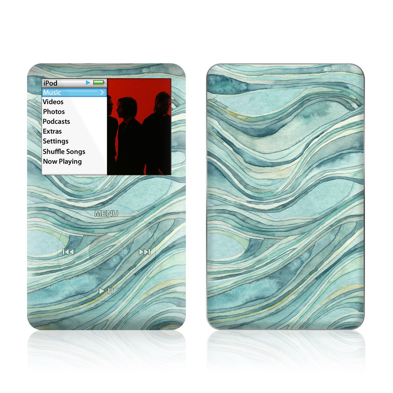 iPod classic Skin design of Aqua, Blue, Pattern, Turquoise, Teal, Water, Design, Line, Wave, Textile, with gray, blue colors