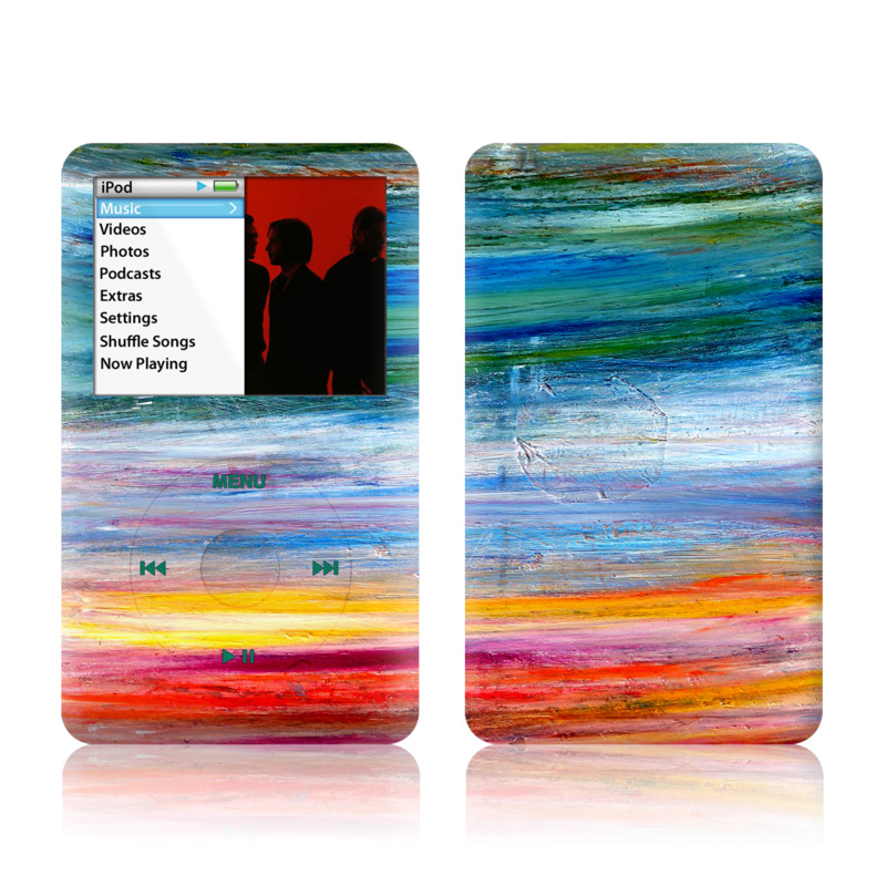 iPod classic Skin design of Sky, Painting, Acrylic paint, Modern art, Watercolor paint, Art, Horizon, Paint, Visual arts, Wave, with gray, blue, red, black, pink colors