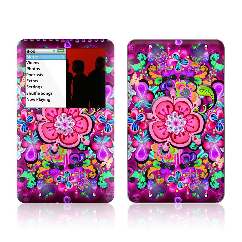 iPod classic Skin design of Pattern, Pink, Design, Textile, Magenta, Art, Visual arts, Paisley, with purple, black, red, gray, blue colors