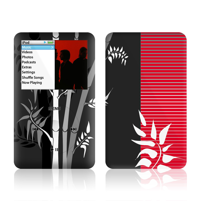 iPod classic Skin design of Tree, Branch, Plant, Graphic design, Bamboo, Illustration, Plant stem, Black-and-white, with black, red, gray, white colors