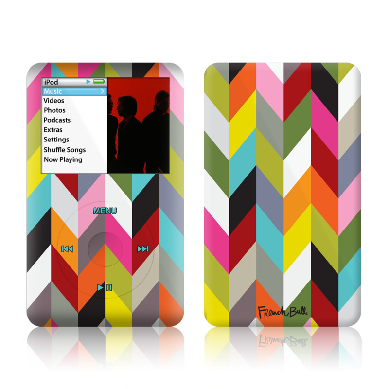 iPod classic Skin design of Pattern, Orange, Line, Design, Graphic design, Tints and shades, Triangle, with red, green, gray, black, blue, purple colors