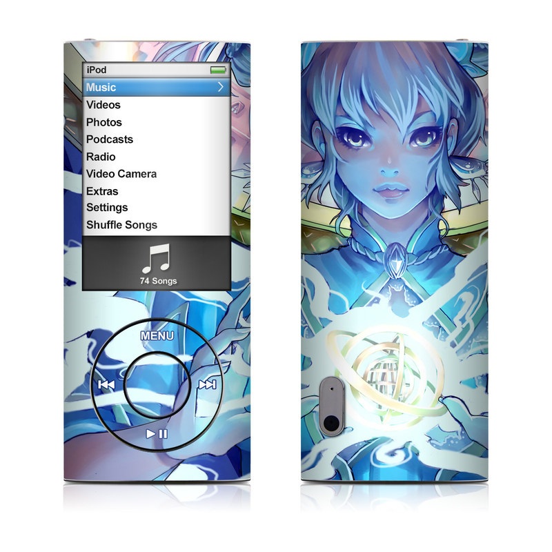 iPod nano 5th Gen Skin design of Cg artwork, Anime, Cartoon, Sky, Long hair, Illustration, Fictional character, Black hair, Art, with blue, purple, pink, white, yellow colors