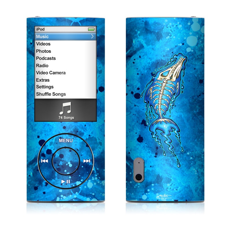 iPod nano 5th Gen Skin design of Blue, Water, Aqua, Electric blue, Illustration, Graphic design, Liquid, Graphics, Marine biology, Art, with blue, white colors