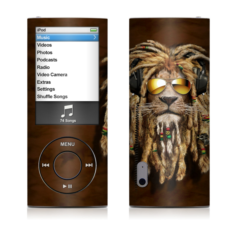 iPod nano 5th Gen Skin design of Hair, Fur, Dreadlocks, Snout, Organism, Glasses, Whiskers, Mask, Wildlife, Fictional character, with black, green, red, gray colors