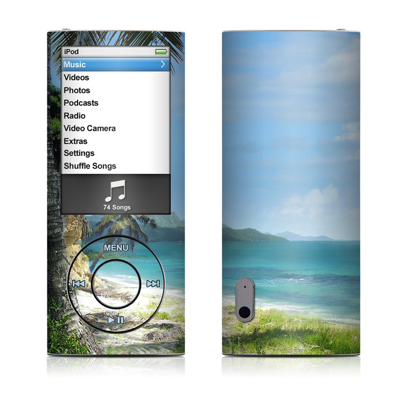 iPod nano 5th Gen Skin design of Body of water, Tropics, Nature, Natural landscape, Shore, Coast, Caribbean, Sea, Tree, Beach, with gray, black, blue, green colors