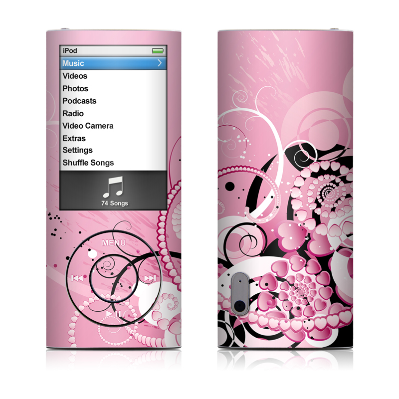iPod nano 5th Gen Skin design of Pink, Floral design, Graphic design, Text, Design, Flower Arranging, Pattern, Illustration, Flower, Floristry, with pink, gray, black, white, purple, red colors