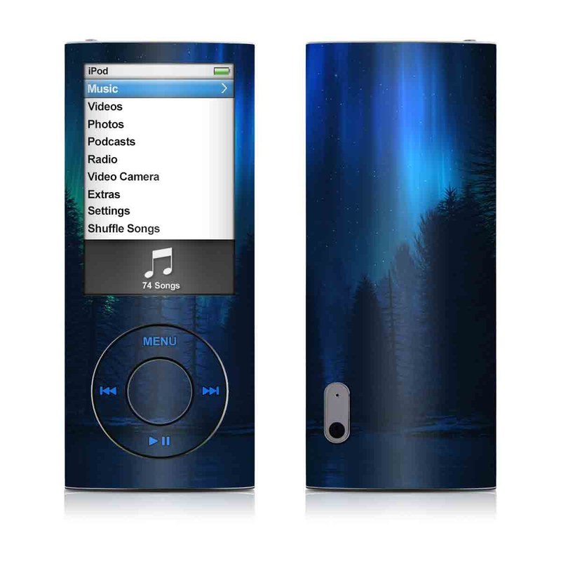 iPod nano 5th Gen Skin design of Blue, Light, Natural environment, Tree, Sky, Forest, Darkness, Aurora, Night, Electric blue, with black, blue colors