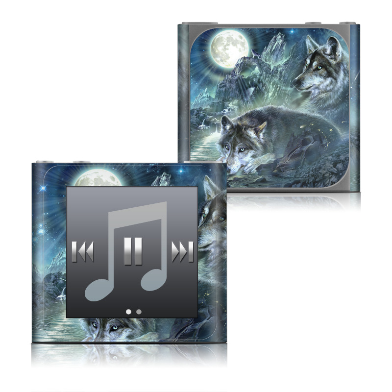 iPod nano 6th Gen Skin design of Cg artwork, Fictional character, Darkness, Werewolf, Illustration, Wolf, Mythical creature, Graphic design, Dragon, Mythology, with black, blue, gray, white colors