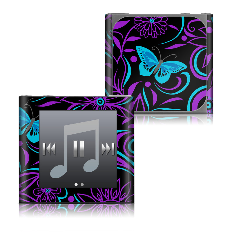 iPod nano 6th Gen Skin design of Pattern, Purple, Violet, Turquoise, Teal, Design, Floral design, Visual arts, Magenta, Motif, with black, purple, blue colors