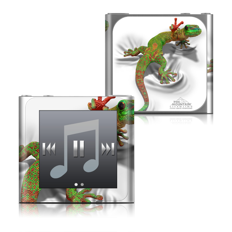 iPod nano 6th Gen Skin design of Lizard, Reptile, Gecko, Scaled reptile, Green, Iguania, Animal figure, Wall lizard, Fictional character, Iguanidae, with white, gray, black, red, green colors