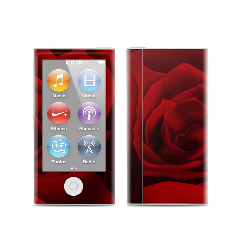 iPod nano 7th Gen Skin design of Red, Garden roses, Rose, Petal, Flower, Nature, Floribunda, Rose family, Close-up, Plant, with black, red colors