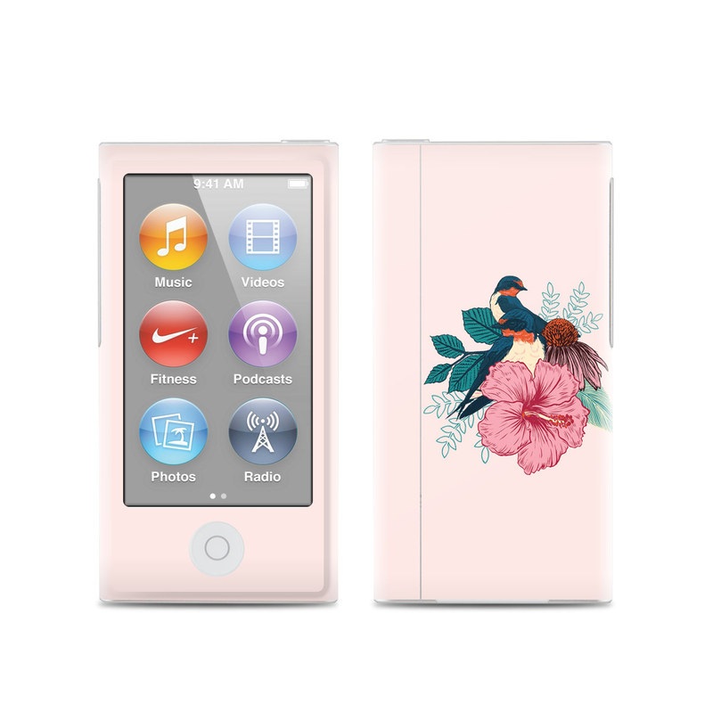 iPod nano 7th Gen Skin design of Bird, Hawaiian hibiscus, Hibiscus, Illustration, Chinese hibiscus, Botany, Flower, Plant, Malvales, Mallow family, with blue, pink, green, yellow, red colors