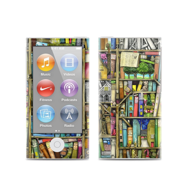 iPod nano 7th Gen Skin design of Collection, Art, Visual arts, Bookselling, Shelving, Painting, Building, Shelf, Publication, Modern art, with brown, green, blue, red, pink colors