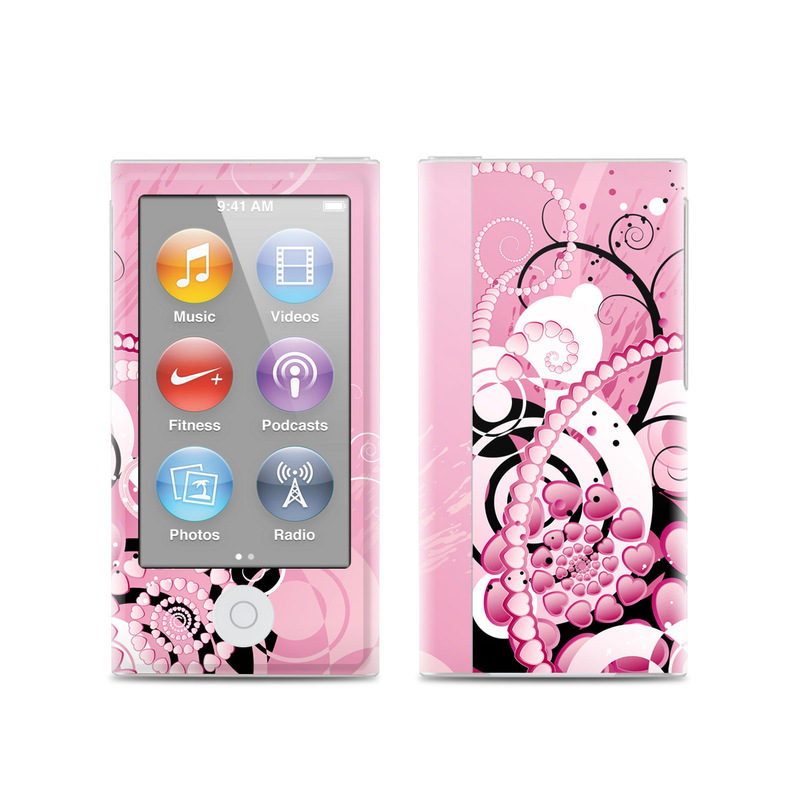 iPod nano 7th Gen Skin design of Pink, Floral design, Graphic design, Text, Design, Flower Arranging, Pattern, Illustration, Flower, Floristry, with pink, gray, black, white, purple, red colors