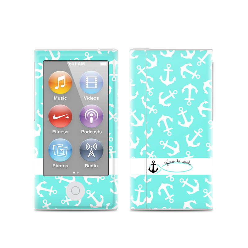 iPod nano 7th Gen Skin design of Text, Turquoise, Aqua, Font, Teal, Pattern, Line, Design, Illustration, with gray, white, blue, green colors