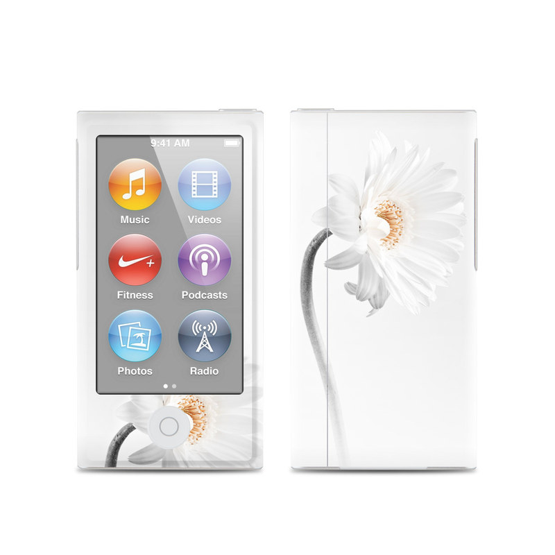 iPod nano 7th Gen Skin design of White, Hair accessory, Headpiece, Gerbera, Petal, Flower, Plant, Still life photography, Headband, Fashion accessory, with white, gray colors