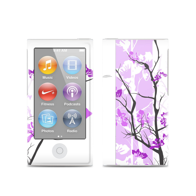 iPod nano 7th Gen Skin design of Branch, Purple, Violet, Lilac, Lavender, Plant, Twig, Flower, Tree, Wildflower, with white, purple, gray, pink, black colors