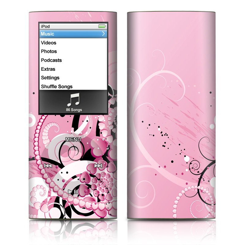 iPod nano 4th Gen Skin design of Pink, Floral design, Graphic design, Text, Design, Flower Arranging, Pattern, Illustration, Flower, Floristry with pink, gray, black, white, purple, red colors