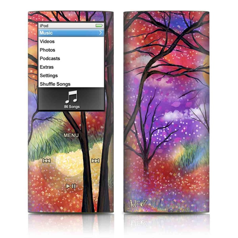 iPod nano 4th Gen Skin design of Nature, Tree, Natural landscape, Painting, Watercolor paint, Branch, Acrylic paint, Purple, Modern art, Leaf, with red, purple, black, gray, green, blue colors