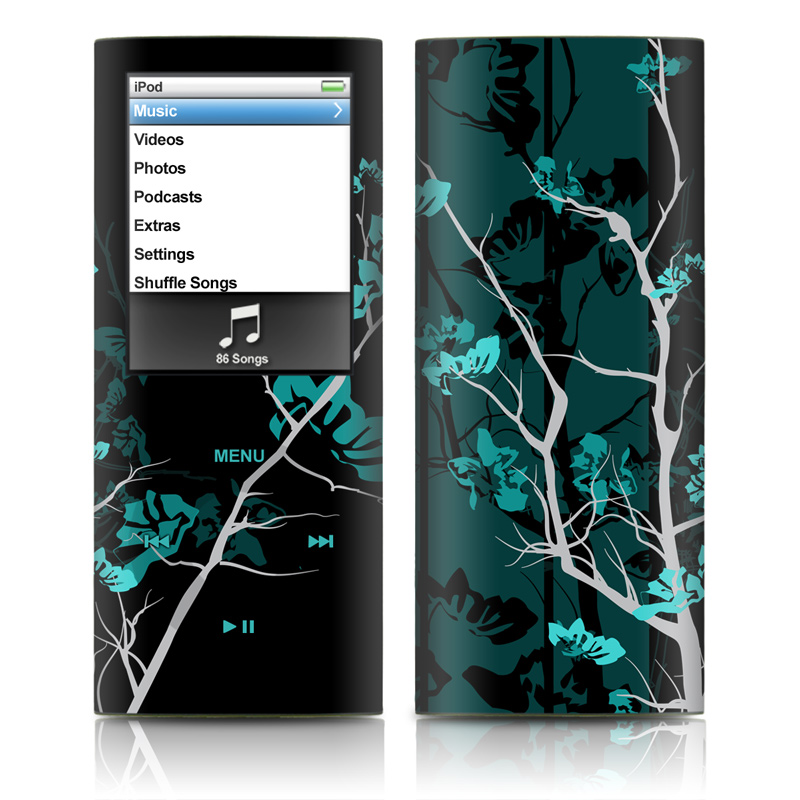 iPod nano 4th Gen Skin design of Branch, Black, Blue, Green, Turquoise, Teal, Tree, Plant, Graphic design, Twig, with black, blue, gray colors