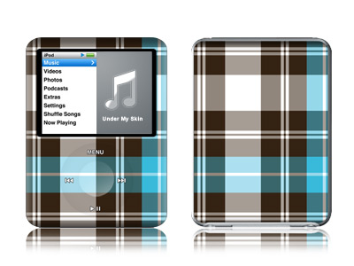iPod nano 3rd Gen Skin design of Plaid, Pattern, Tartan, Turquoise, Textile, Design, Brown, Line, Tints and shades, with gray, black, blue, white colors